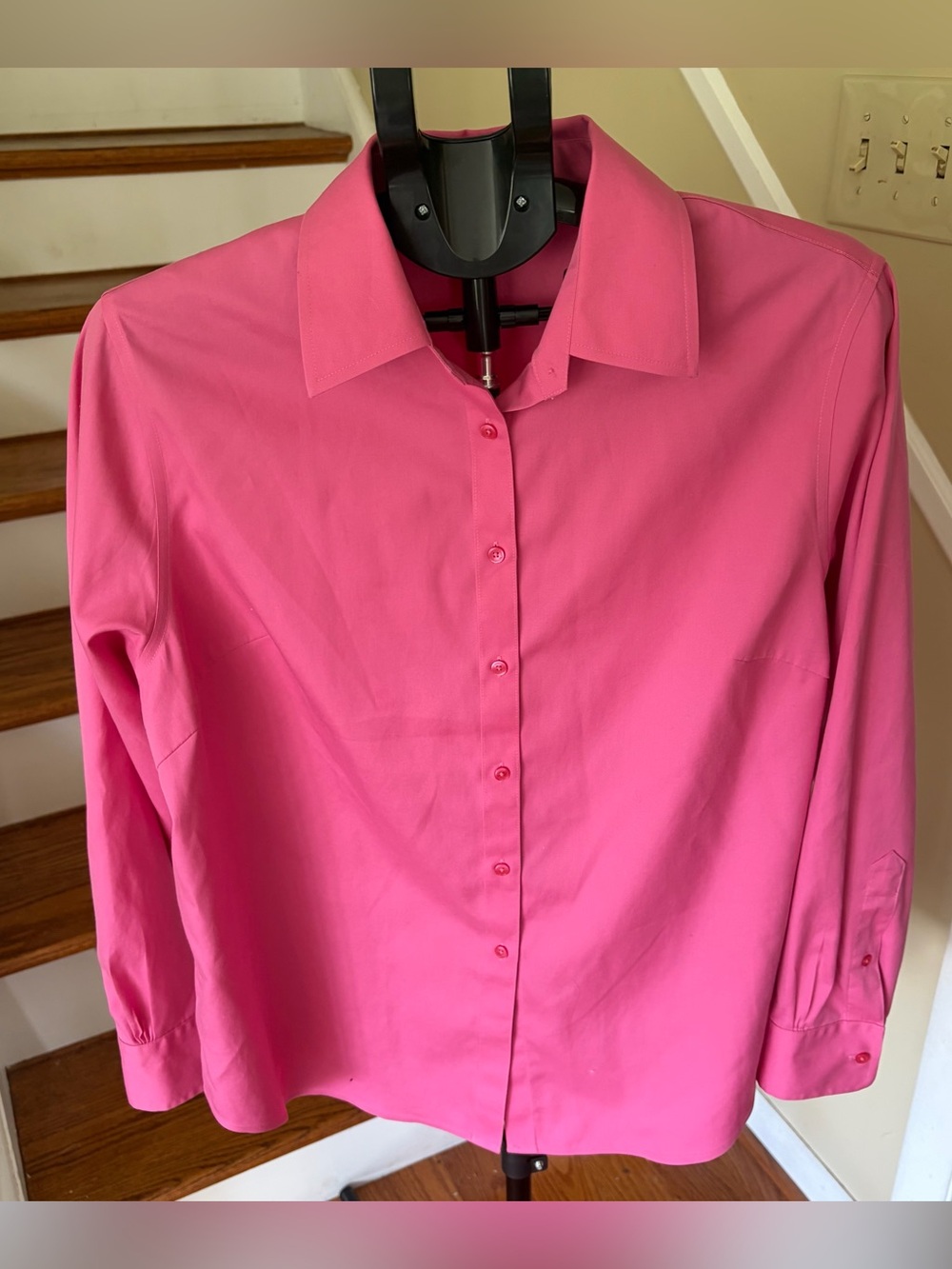 Jones New York Pink 100% Cotton Button Down Shirt 1X Travel Easy Care Coastal